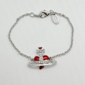 Vivienne Westwood Diamante Red Heart Vintage Saturn Orb NANA Bracelet